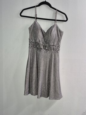 City Studio Silver Glitter Spaghetti-Strap Mini Dress